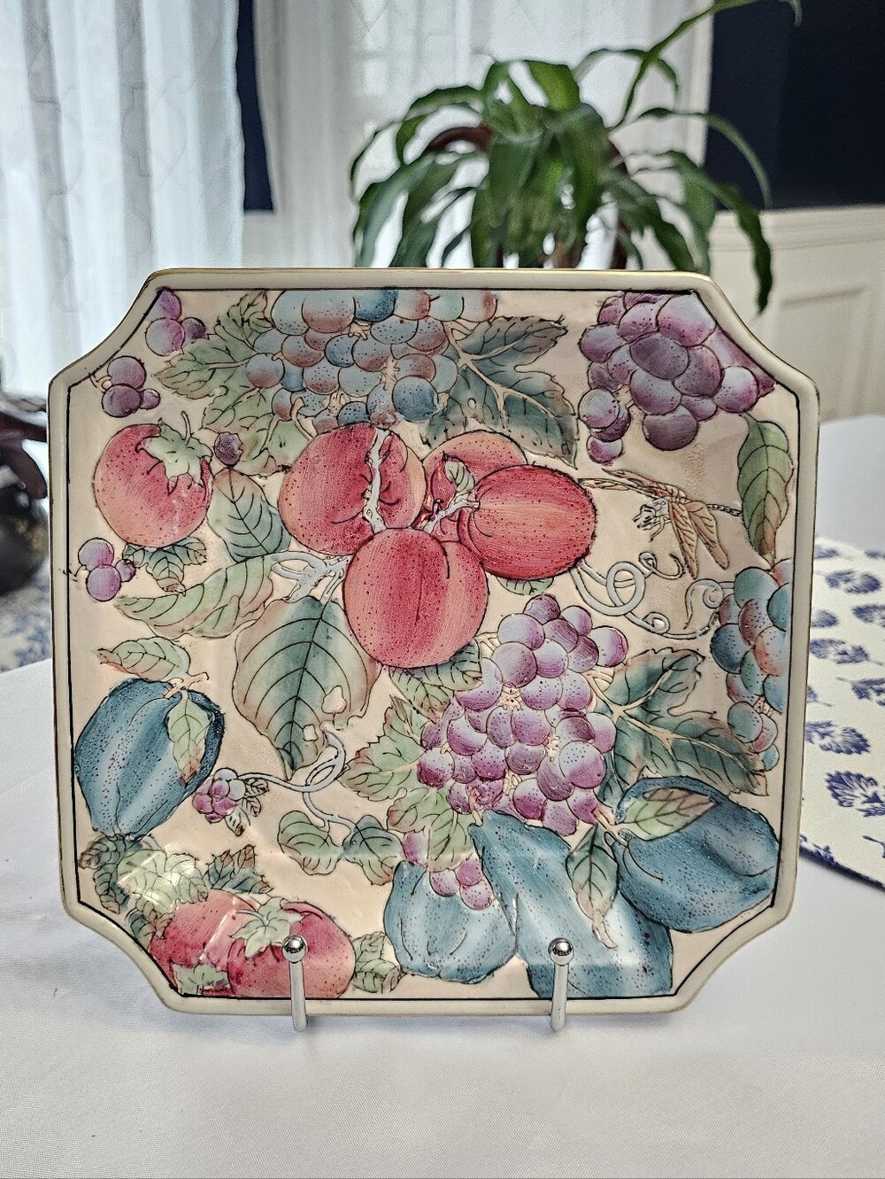 Vintage Andrea by Sadek Porcelain Square Decorative Plate Fruit Macau Style 8"